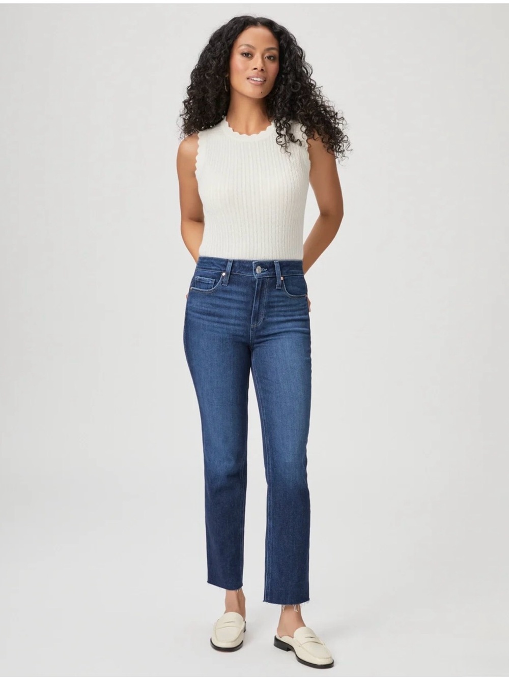 PAIGE Straight Leg Jeans in Deep Blue Indigo
